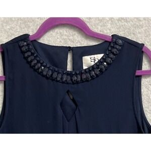 SD Collection Mini A Line Dress Womens 8 Navy Blue Beaded Detail Keyhole‎ Front